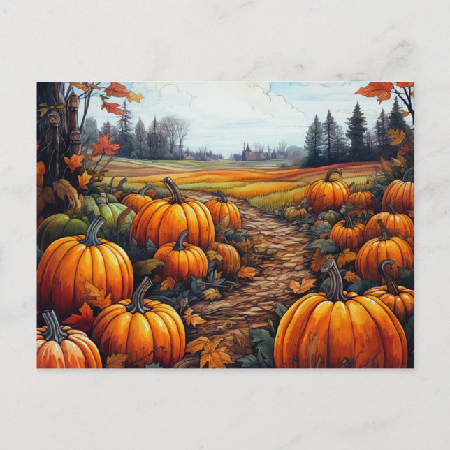Cartes Pour Fêtes Annuelles Citrouille Patch Automne Feuilles Arbres Halloween (Devant)