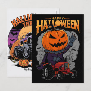 Cartes Pour Fêtes Annuelles Citrouilles conduisant un tracteur de maïs Joyeux