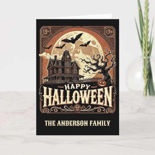 Cartes Pour Fêtes Annuelles Citrouilles de maison hantée Halloween effrayant é (Devant)