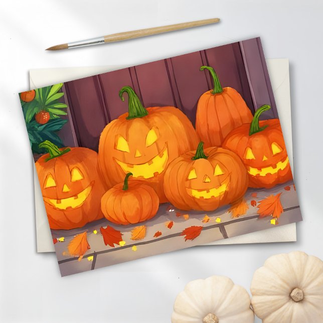 Cartes Pour Fêtes Annuelles Citrouilles d'Halloween à l'aquarelle | Jack-O-Lan (Créateur téléchargé)