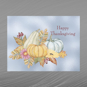 Cartes Pour Fêtes Annuelles Citrouilles Fleuries de Thanksgiving Bleu