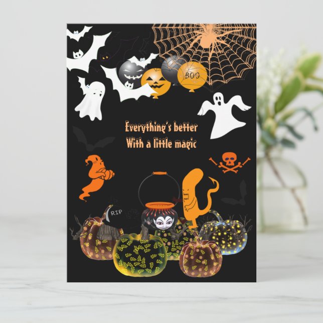 Cartes Pour Fêtes Annuelles Citrouilles magiques Luminer Halloween Fantômes Éf (Debout devant)