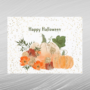 Cartes Pour Fêtes Annuelles Citrouilles orange Halloween Fleurs Confettis Doré