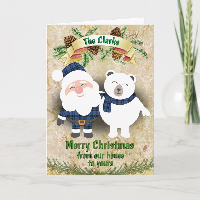 Cartes Pour Fêtes Annuelles Clan Clark et le clergé écossais Tartan Christmas (Devant)