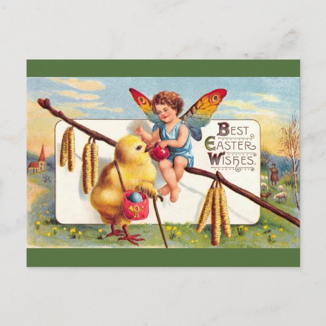 Cartes Pour Fêtes Annuelles Clapsaddle : Fée de Pâques au poulet (Devant)
