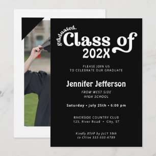 Cartes Pour Fêtes Annuelles Classe de diplôme Photo noir et blanc sur le dos 