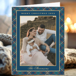 Cartes Pour Fêtes Annuelles Classic Blue Plaid Vintage Photo Christmas Folded