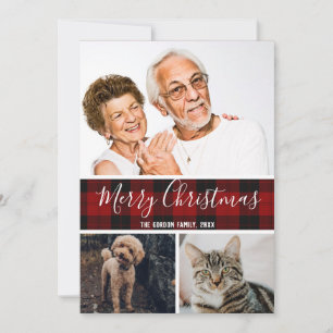Cartes Pour Fêtes Annuelles Classic Buffalo plaid Grand-parents 3 photo collag