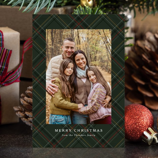 Cartes Pour Fêtes Annuelles Classic Christmas plaid hunter green simple photo (Créateur téléchargé)