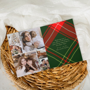 Cartes Pour Fêtes Annuelles Classic Crest Christmas Red Plaid Photo Collage