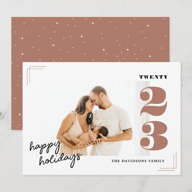 Cartes Pour Fêtes Annuelles Classic Dusty Rose Star Photo Happy Holidays Card (Devant / Derrière)