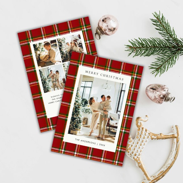 Cartes Pour Fêtes Annuelles Classic Festive Red Plaid 5 Photo Christmas (Créateur téléchargé)