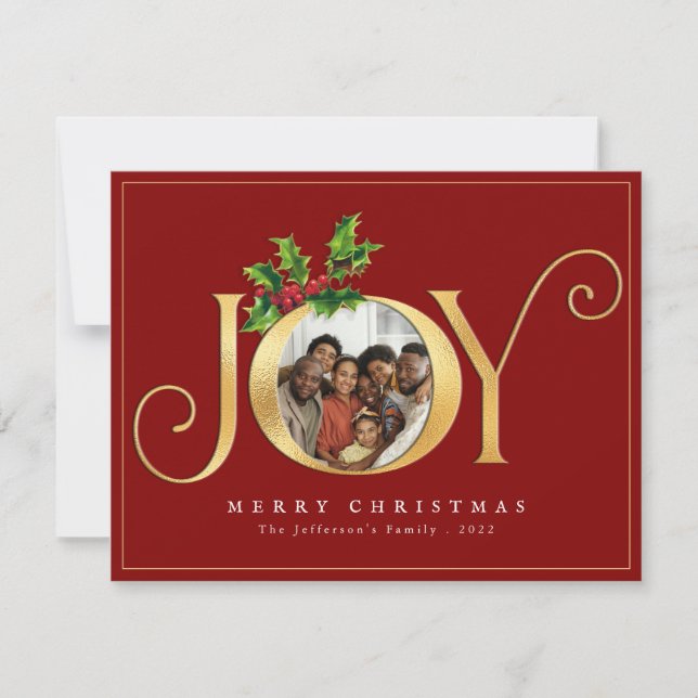 Cartes Pour Fêtes Annuelles Classic Gold Elegant Joie personnalisée Photo Noël (Devant)