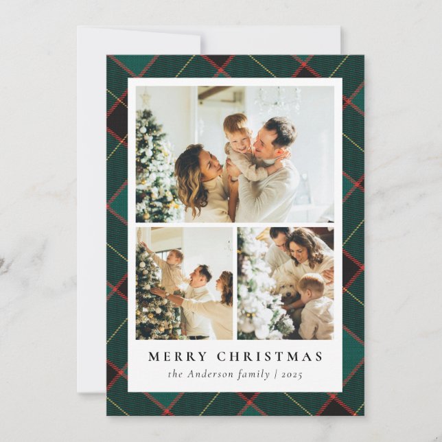 Cartes Pour Fêtes Annuelles Classic Green Plaid & Photo Collage Noël (Devant)