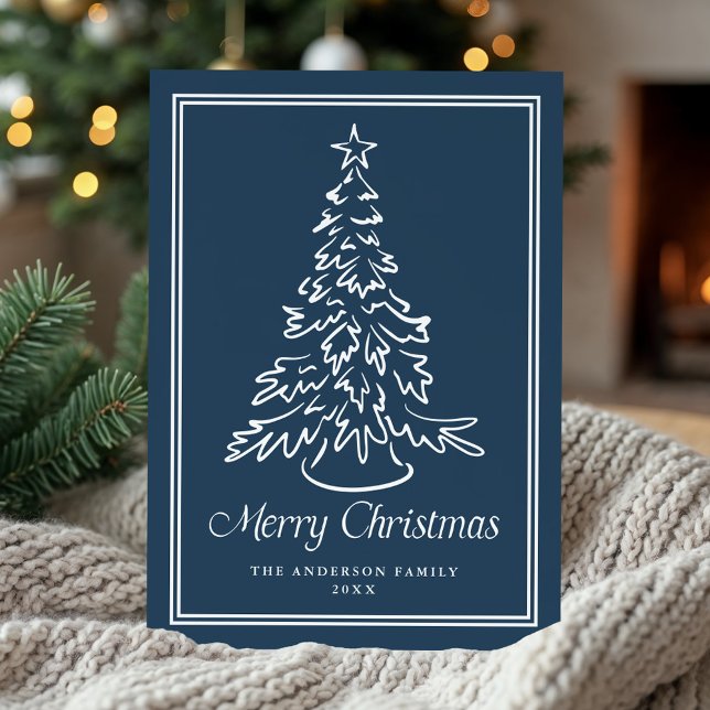 Cartes Pour Fêtes Annuelles Classic Hand-Drawn Christmas Tree Navy Non-Photo (Créateur téléchargé)