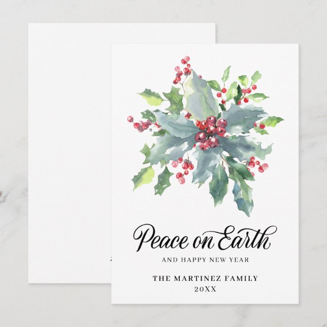 Cartes Pour Fêtes Annuelles Classic Holly et Berry 2022 Noël Salutation Ho (Devant / Derrière)