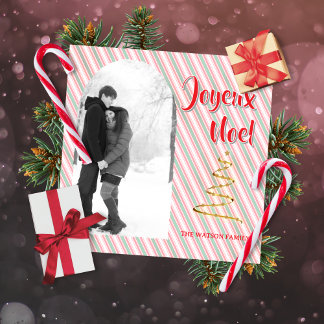 Cartes Pour Fêtes Annuelles Classic Joyeux Noel Green Red Stripes Christmas