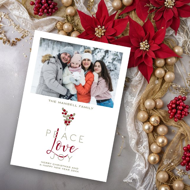 Cartes Pour Fêtes Annuelles Classic Noël Holly Branches Vacances C (Classic Classy & Elegant Christmas Holly Branches Holidays Cards with Family Photo.)