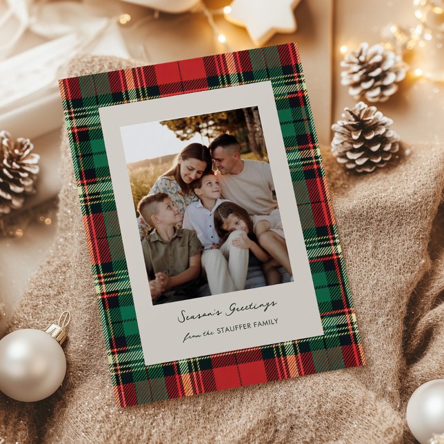 Cartes Pour Fêtes Annuelles Classic Plaid Holiday Card with Back Photo Grid (Créateur téléchargé)