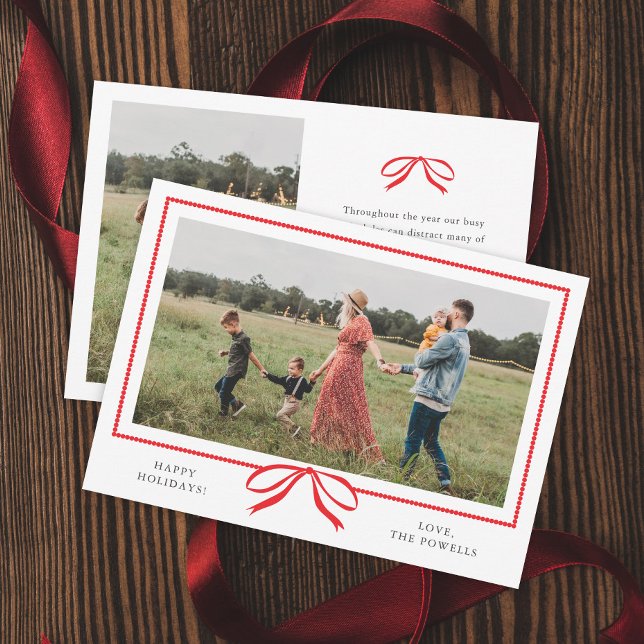 Cartes Pour Fêtes Annuelles Classic Red Bow Photo  (Classic Red Bow Photo Christmas Holiday Cards.)