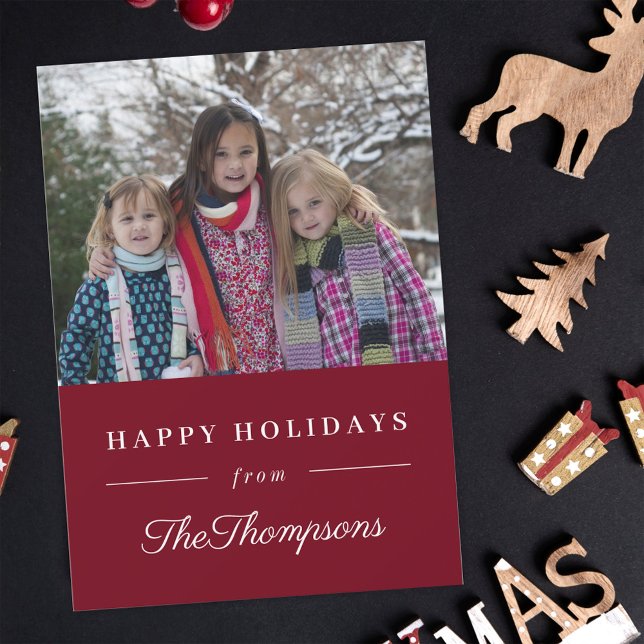 Cartes Pour Fêtes Annuelles Classic Red Happy Holidays Photo de famille (Créateur téléchargé)
