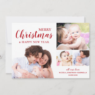 Cartes Pour Fêtes Annuelles Classic Red Joyeux Noël Photo Collage