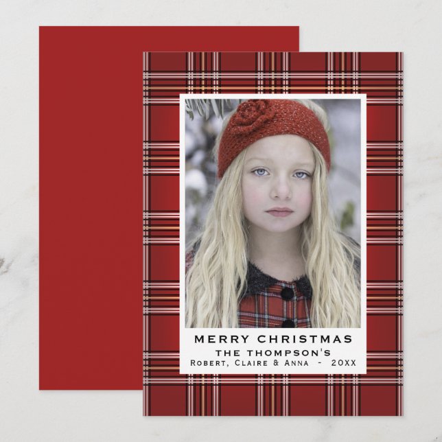 Cartes Pour Fêtes Annuelles Classic Red Plaid | Photo de vacances (Devant / Derrière)