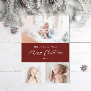 Cartes Pour Fêtes Annuelles Classique 3 Photo Snowflakes en Bourgogne Noël