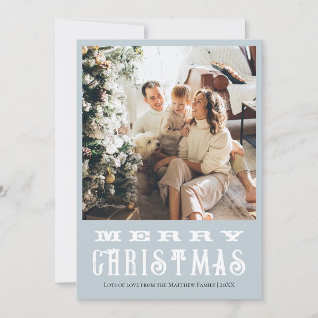 Cartes Pour Fêtes Annuelles Classique Animaux d'hiver Bleu Famille Noël (Devant)