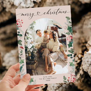 Cartes Pour Fêtes Annuelles Classique Chic Calligraphie Une photo Noël