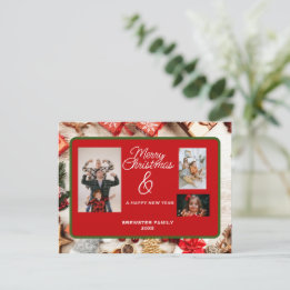 Cartes Pour Fêtes Annuelles Classique Déco Personnalisée Photo Famille de Noël