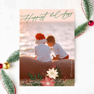 Cartes Pour Fêtes Annuelles Classique Noël Poinsettia Festive Photo Happy