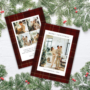 Cartes Pour Fêtes Annuelles Classique Plaid Rouge Festif 5 Photo Noël