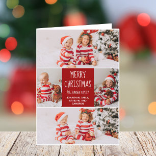 Cartes Pour Fêtes Annuelles Classique Rouge Noël Famille Photo Collage Plié