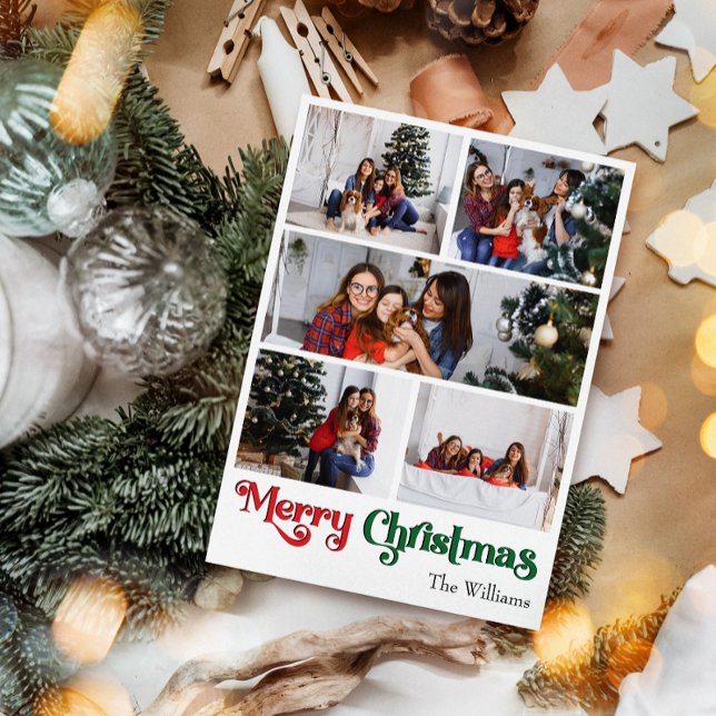 Cartes Pour Fêtes Annuelles Classique Simple Joyeux Noël Vertical Cinq Photo (Créateur téléchargé)