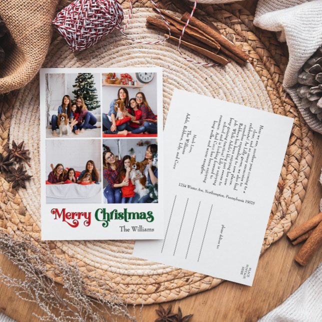 Cartes Pour Fêtes Annuelles Classique Simple Joyeux Noël Vertical Quatre Photo (Créateur téléchargé)