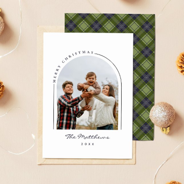 Cartes Pour Fêtes Annuelles Classique Simple Plaid Family Photo Arch Noël (Créateur téléchargé)