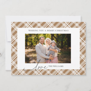 Cartes Pour Fêtes Annuelles Classique Tartan Brown Plaid Deux Photos Noël