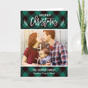 Cartes Pour Fêtes Annuelles Classy Green Buffalo Check Joyeux Noël Photo