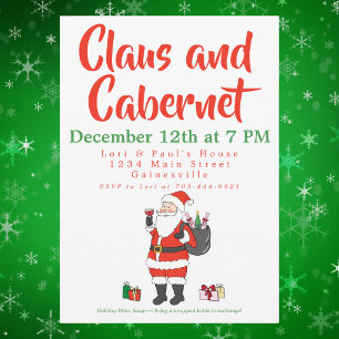 Cartes Pour Fêtes Annuelles Claus et Cabernet Christmas Wine Party