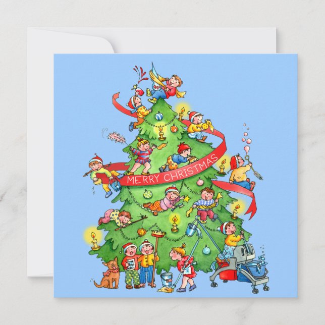 Cartes Pour Fêtes Annuelles Cleaning the Christmas Tree Holidays Greeting Card (Devant)