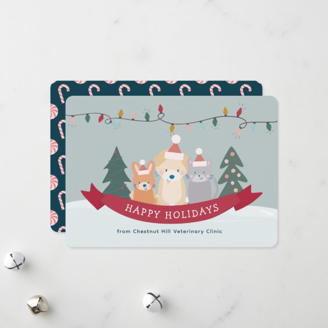 Cartes Pour Fêtes Annuelles Clinique vétérinaire Animaux de compagnie Noël (Devant/Arrière en situation)