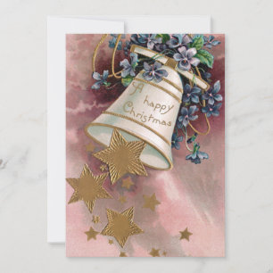 Cartes Pour Fêtes Annuelles Cloche de Noël Vintage, Étoiles & Oublier-Moi-Nots