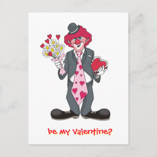 Cartes Pour Fêtes Annuelles Clown Valentin aux fleurs et chocolat