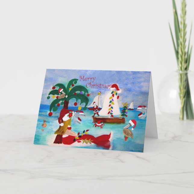 Cartes Pour Fêtes Annuelles Coastal Christmas harbor parade Holiday cards. (Devant)