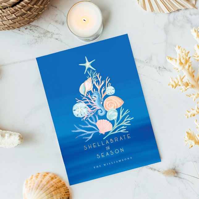 Cartes Pour Fêtes Annuelles Coastère Ocean Beach Seashell Christmas Tree (Coastal Ocean Beach Seashell Christmas Tree Holiday Card)