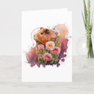 Cartes Pour Fêtes Annuelles Cochon de Guinée douce en fleurs roses Saint-Valen