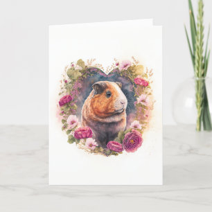 Cartes Pour Fêtes Annuelles Cochon de Guinée mignonne en fleurs roses Saint-Va