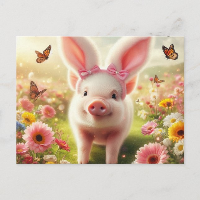 Cartes Pour Fêtes Annuelles Cochon habillé en lapin de Pâques (Devant)