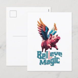 Cartes Pour Fêtes Annuelles Cochon mignon avec ailes colorées Croire en la m